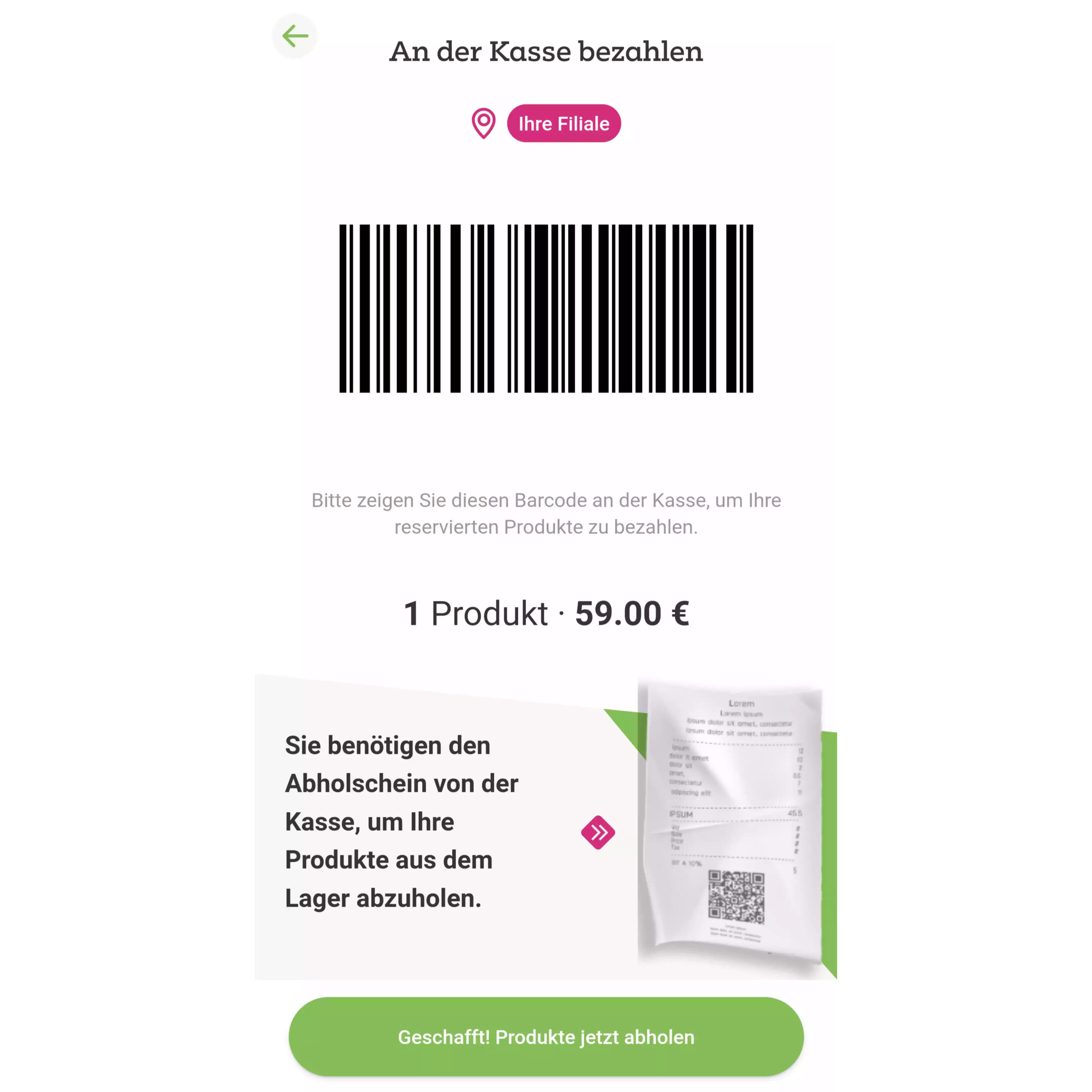 An der Kasse bezahlen